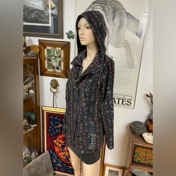 Hooded Cotton Canvas Jacket with Tribal Weave Printed Pattern - Picture 5 of 15